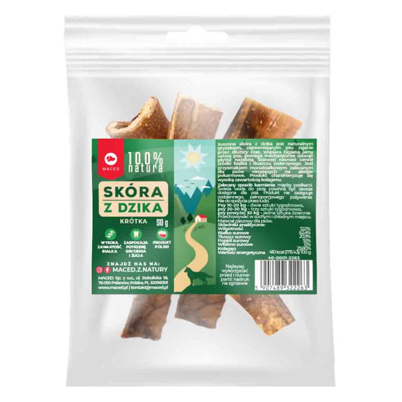 MACED Suszona skóra z dzika 50g naturalny przysmak dla psa